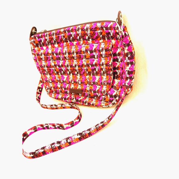 Vera Bradley Crossbody Bag Tweed Fuscia Pink Orange Houndstooth Barbiecore Purse - Picture 5 of 16